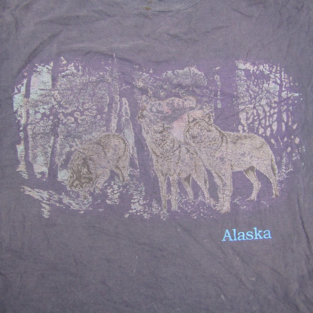 Vintage Jerzees Alaska Wolves Shirt Mens XL Blue Nature Wildlife Graphic Tee 90s - Picture 3 of 8